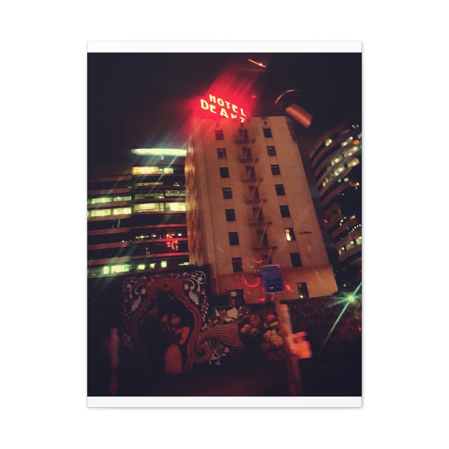 Hotel DeAnza - City Nightscape Canvas Print — Urban Street Art Building Matte Stretched 1.25"