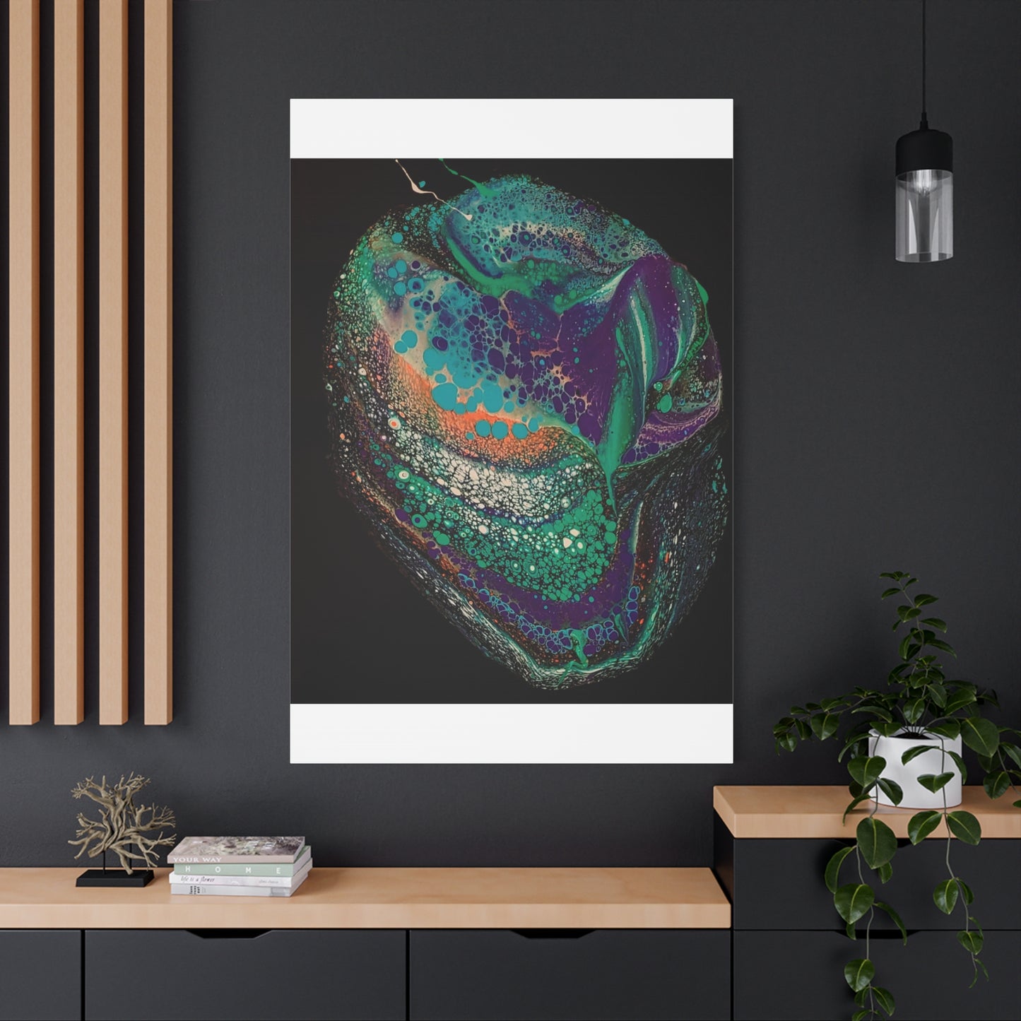 Abstract Fluid Art Canvas Print — Teal, Purple & Gold Swirl Matte Stretched Wall Art