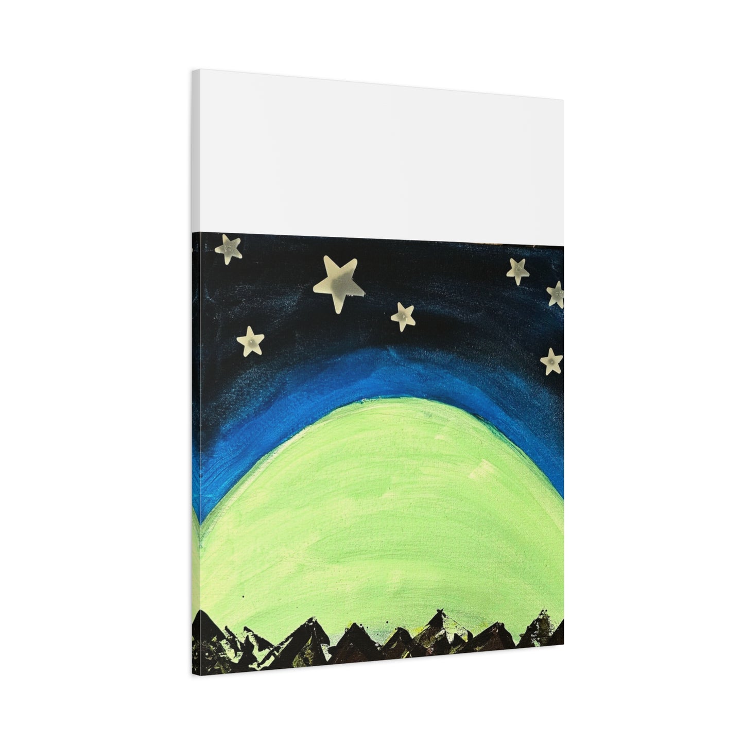 Green Moonrise Canvas Wall Art – Mountain Silhouette Nightscape