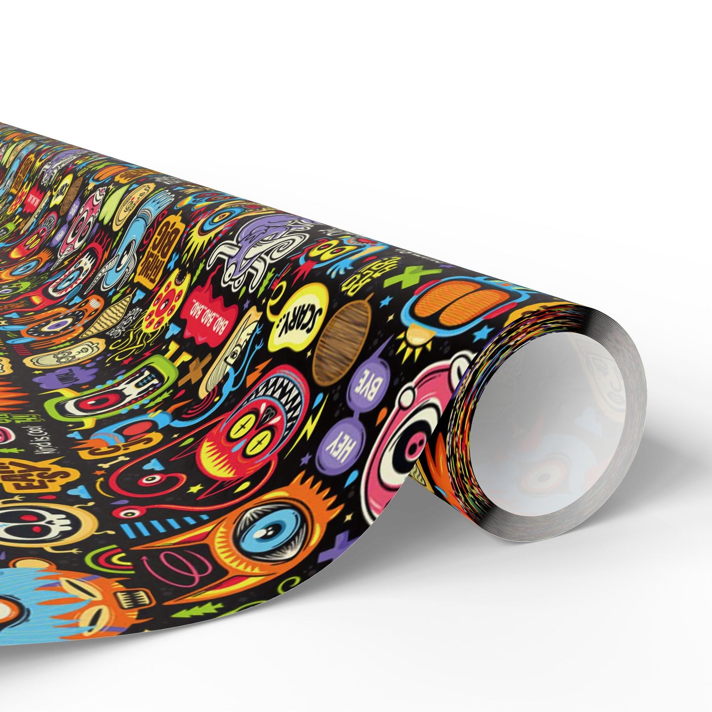 Wrapping Paper - Colorful Neon Emoji Doodles Gift Wrap (Halloween & Birthday)