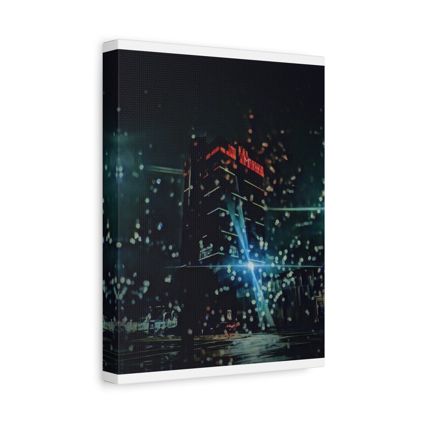 matrix @night Canvas Print — Moody Rainy Urban Wall Art (Matte Stretched)