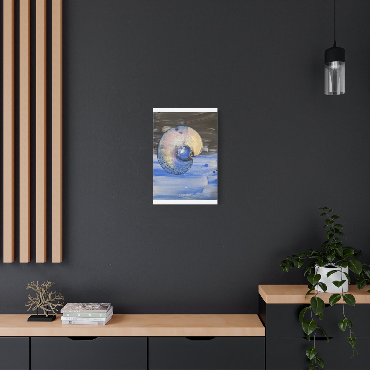 the nautilus - Abstract Blue Spiral Matte Canvas Art - Nautical Coastal Wall Decor
