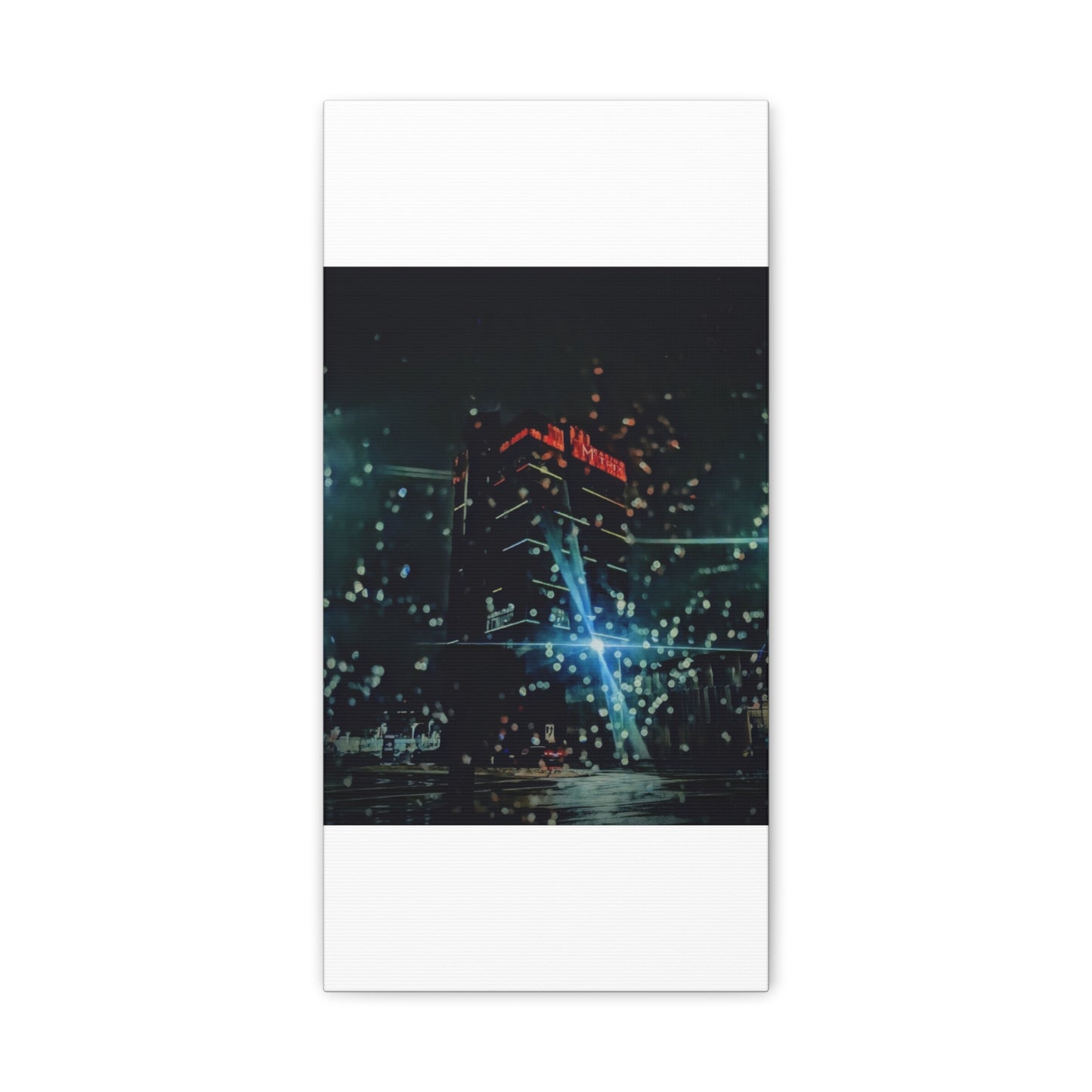 matrix @night Canvas Print — Moody Rainy Urban Wall Art (Matte Stretched)