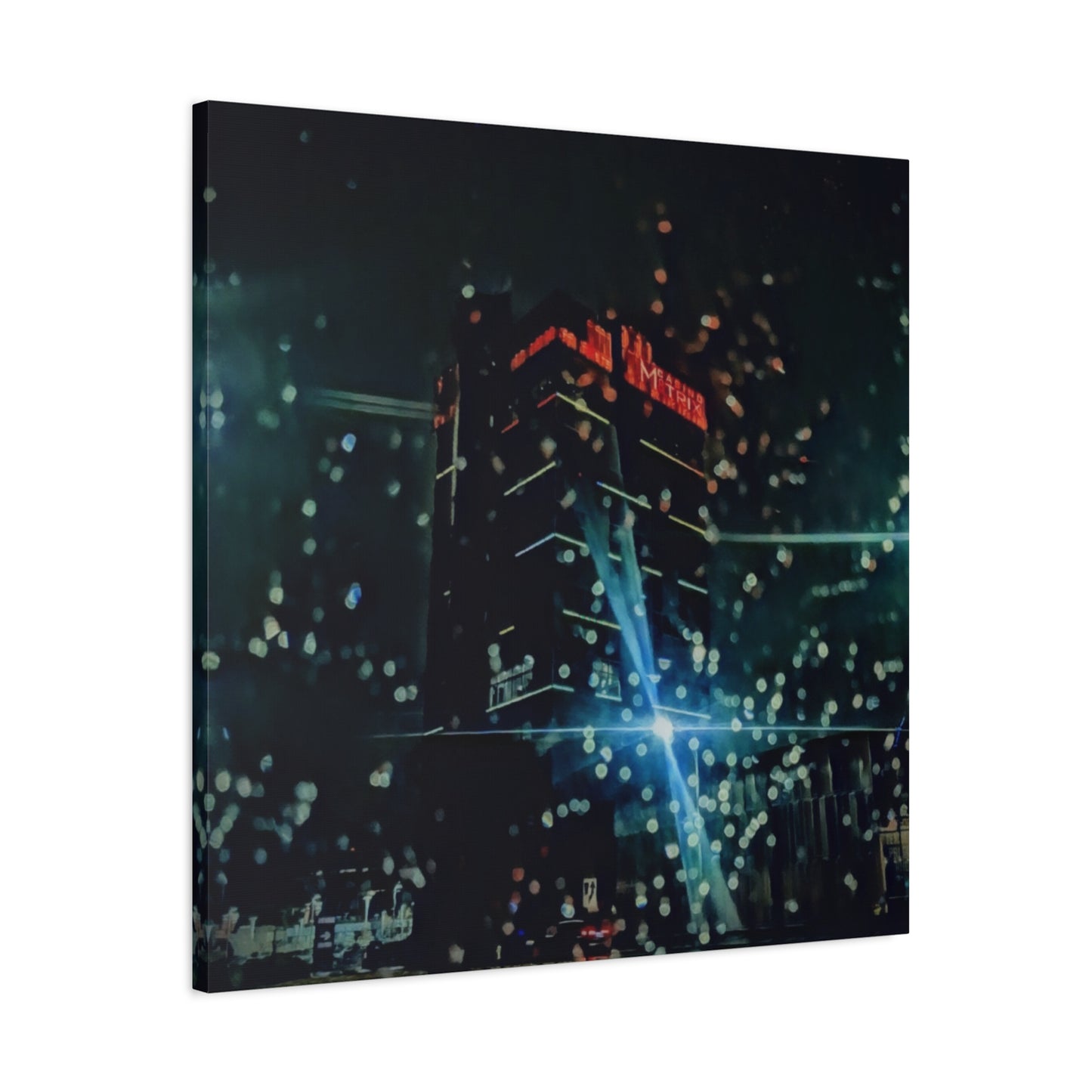 matrix @night Canvas Print — Moody Rainy Urban Wall Art (Matte Stretched)