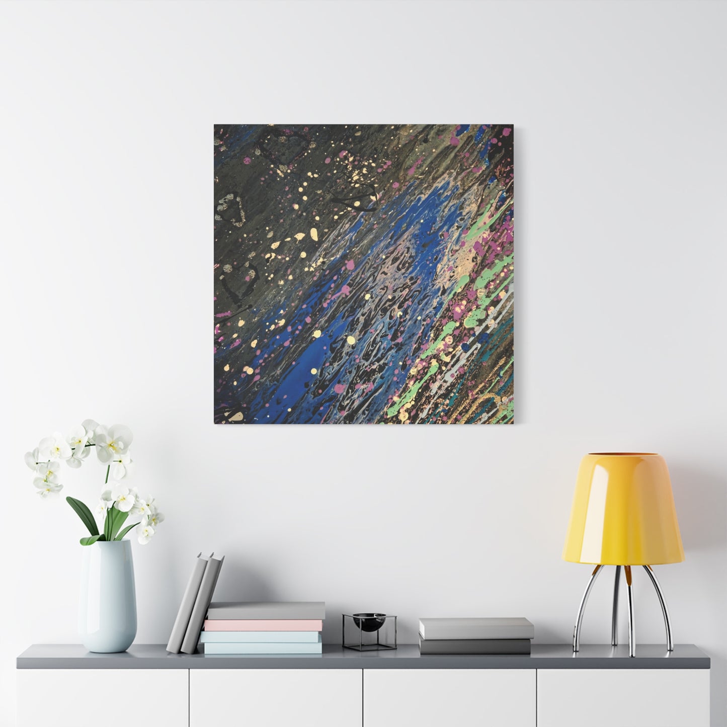Abstract Splatter Matte Canvas Print — Colorful Fluid Art Wall Decor, Stretched 1.25"