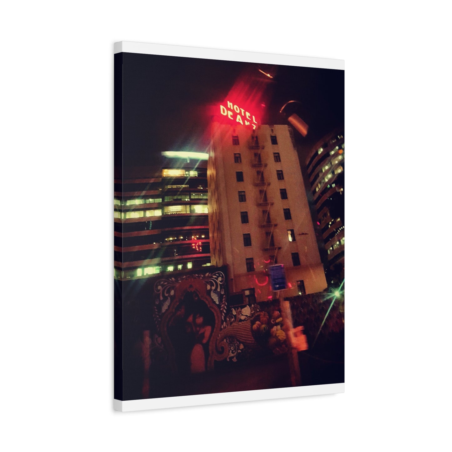 Hotel DeAnza - City Nightscape Canvas Print — Urban Street Art Building Matte Stretched 1.25"