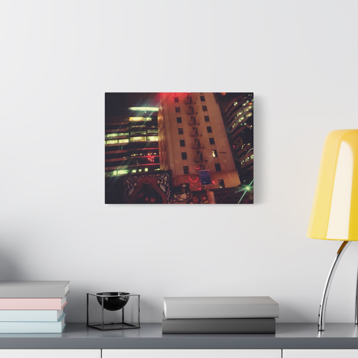 Hotel DeAnza - City Nightscape Canvas Print — Urban Street Art Building Matte Stretched 1.25"