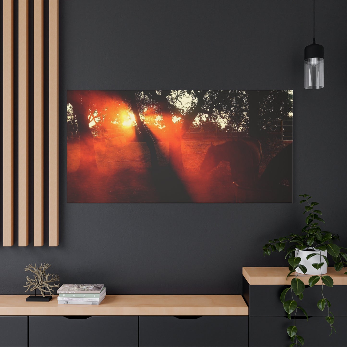Sunset Forest Matte Canvas Wall Art — Dramatic Orange Light Photography