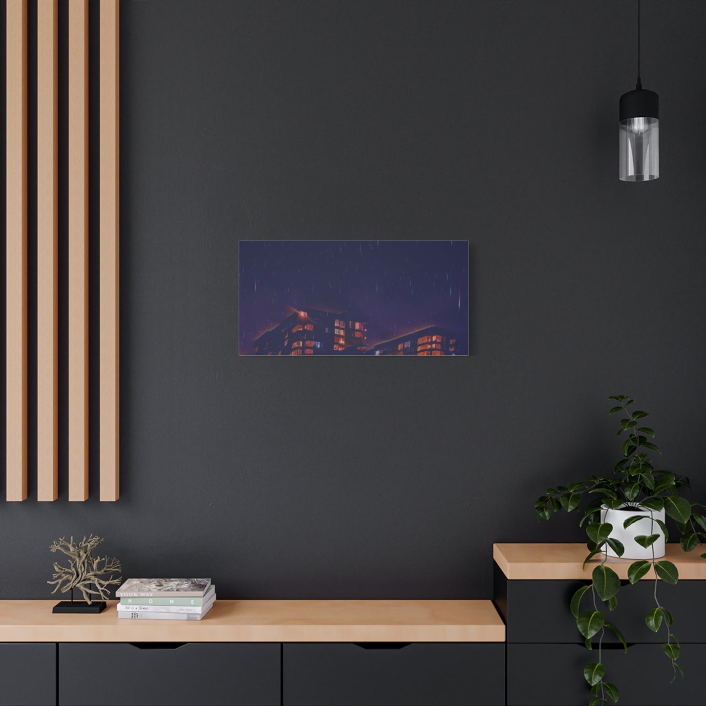 Neon Percipitation @ night - Canvas Print — Moody Urban Wall Art