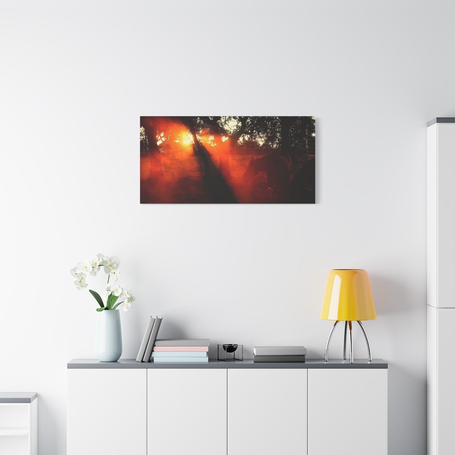 Sunset Forest Matte Canvas Wall Art — Dramatic Orange Light Photography
