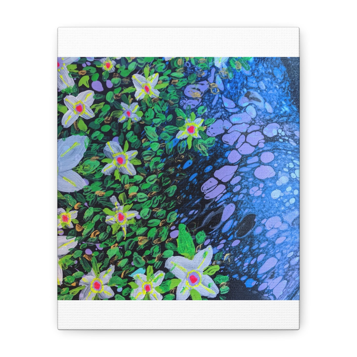 Floetrol&Flowers -  Reef Matte Canvas Wall Art — Blue & Green Abstract Flower Painting