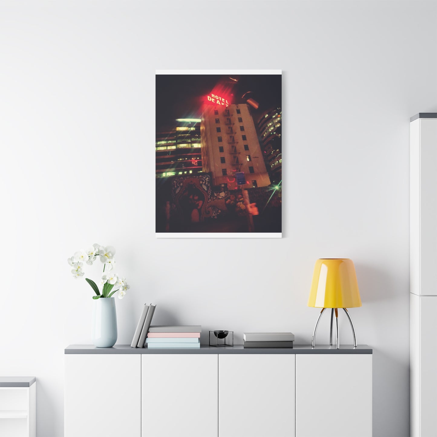 Hotel DeAnza - City Nightscape Canvas Print — Urban Street Art Building Matte Stretched 1.25"