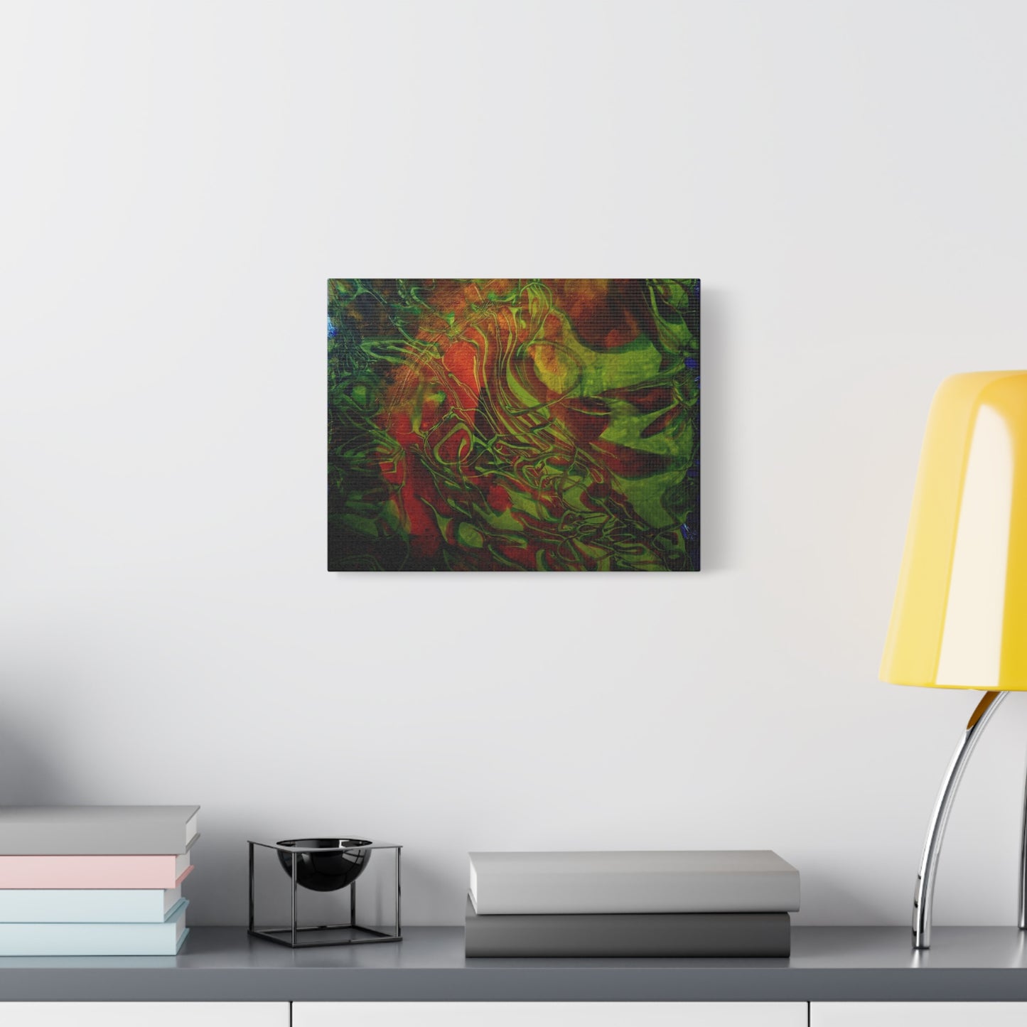 Abstract Green & Red Fluid Art Canvas Print