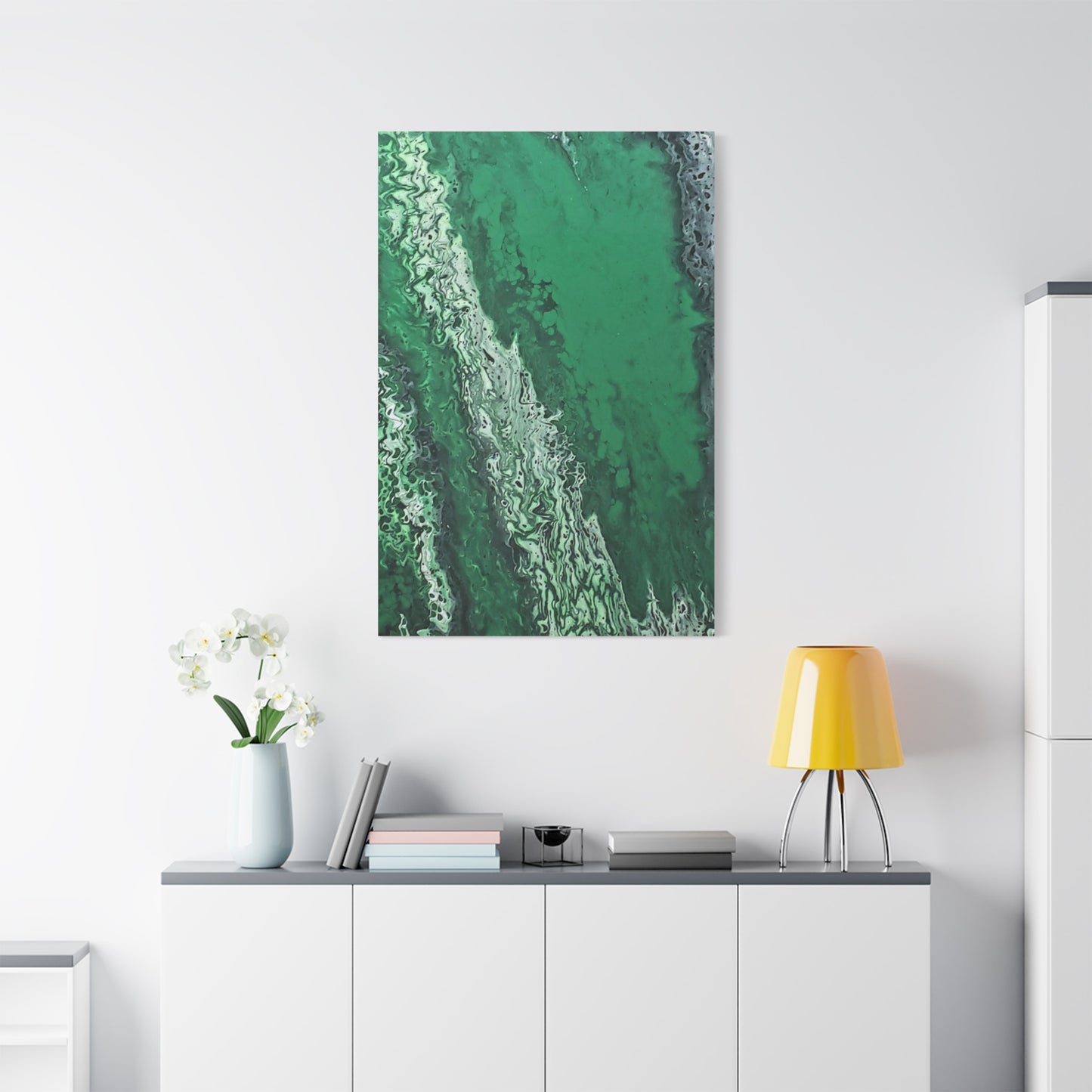 Emerald Wave Abstract Canvas Print — Matte Stretched Wall Art
