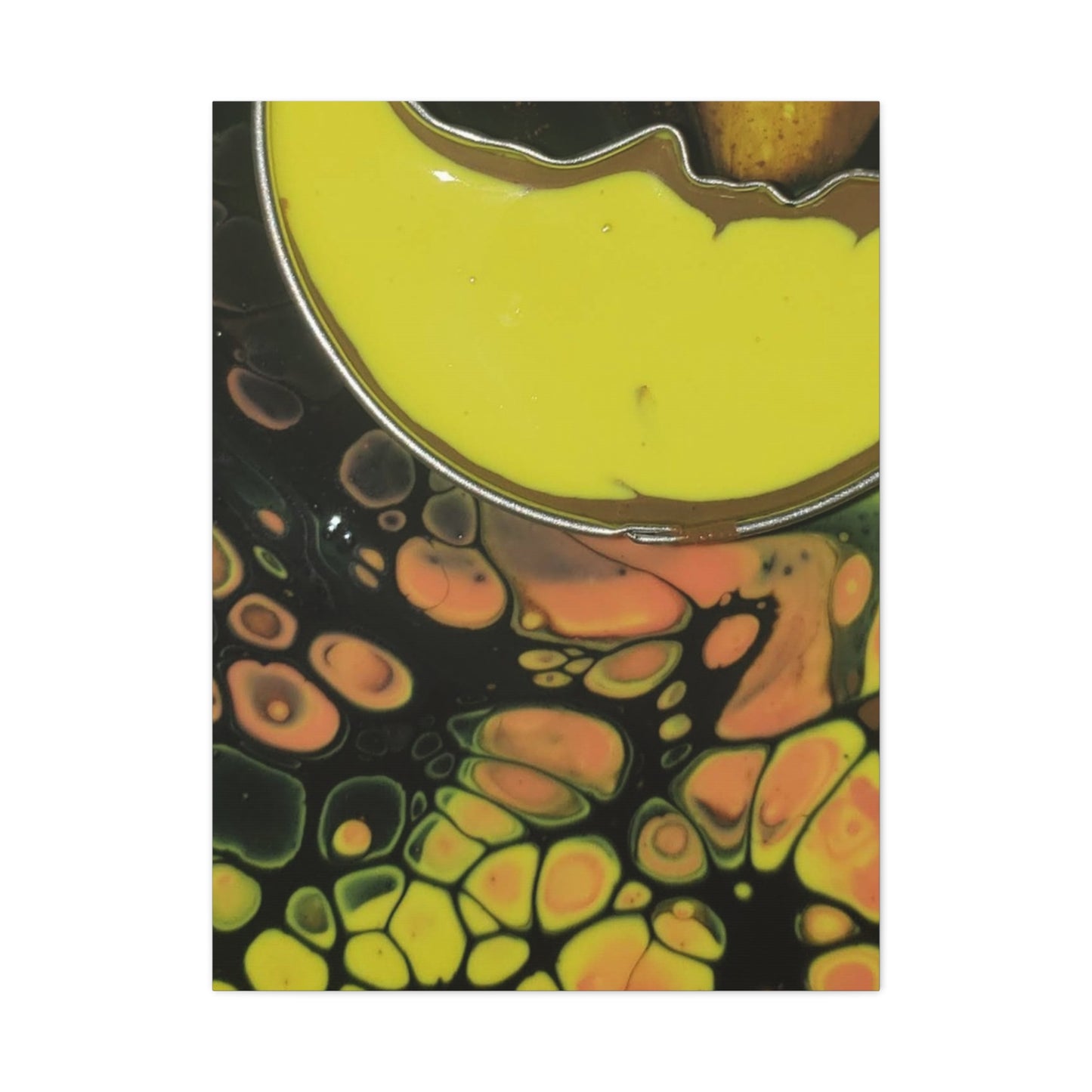 Abstract Fluid Art Canvas Print — Yellow & Black Cell Pour