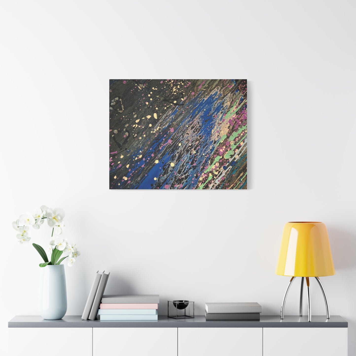 Abstract Splatter Matte Canvas Print — Colorful Fluid Art Wall Decor, Stretched 1.25"