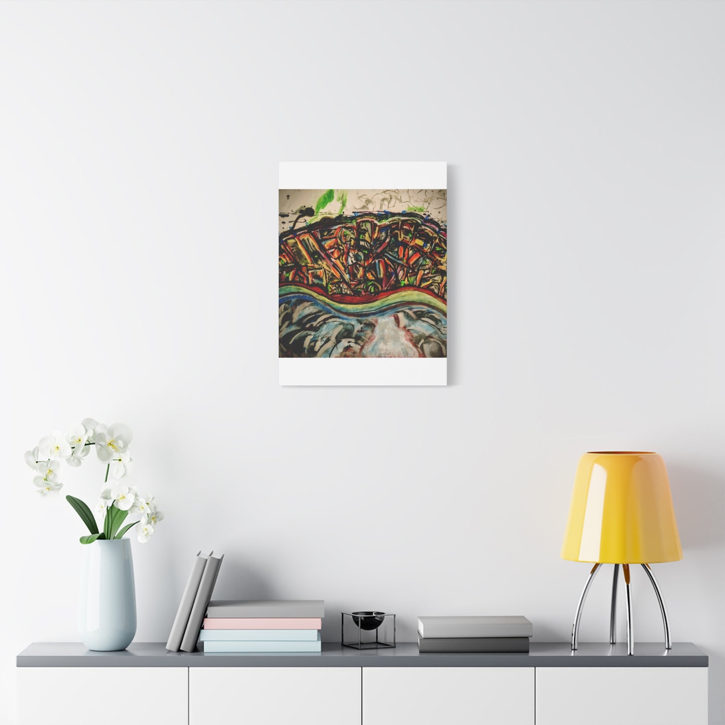 Acrylic_inequalities - Abstract Coastal Cityscape Canvas — Vibrant Ocean Wave Wall Art