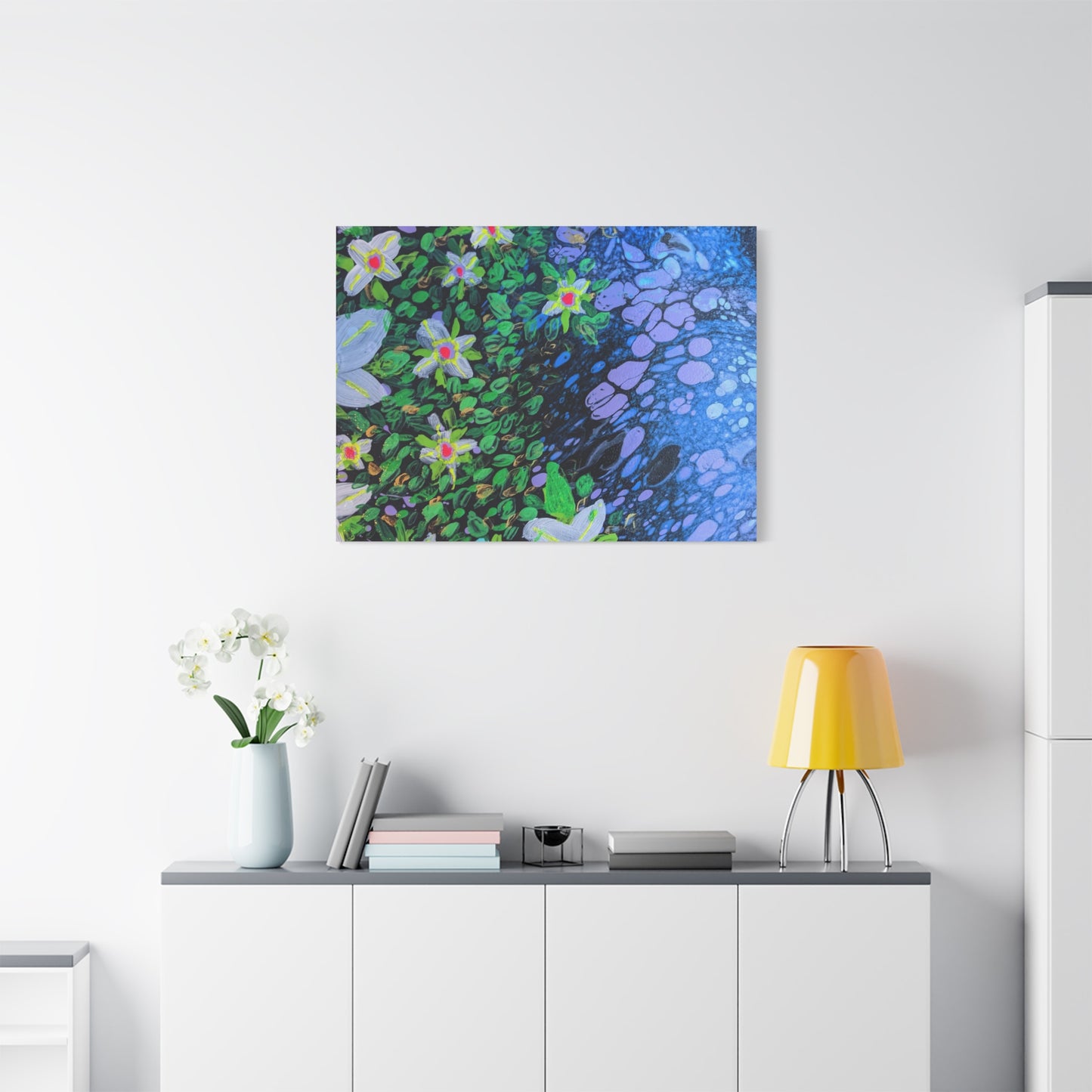 Floetrol&Flowers -  Reef Matte Canvas Wall Art — Blue & Green Abstract Flower Painting