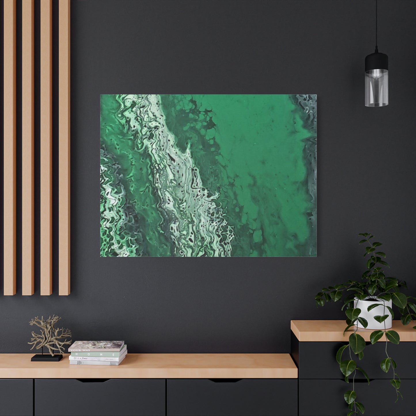 Emerald Wave Abstract Canvas Print — Matte Stretched Wall Art
