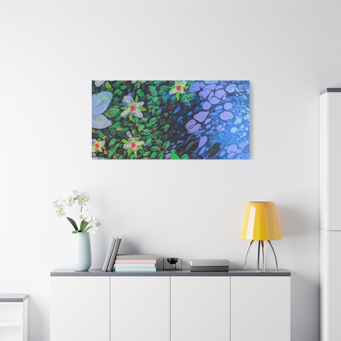 Floetrol&Flowers -  Reef Matte Canvas Wall Art — Blue & Green Abstract Flower Painting