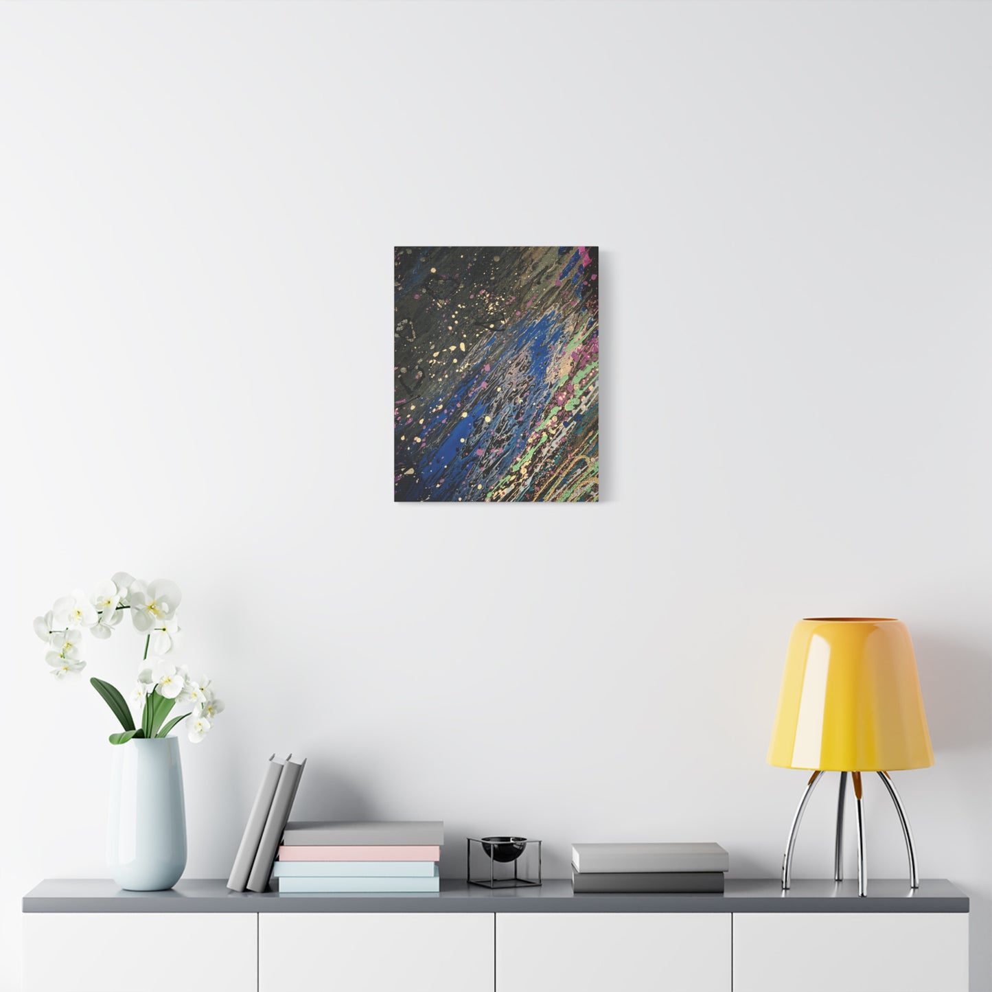 Abstract Splatter Matte Canvas Print — Colorful Fluid Art Wall Decor, Stretched 1.25"