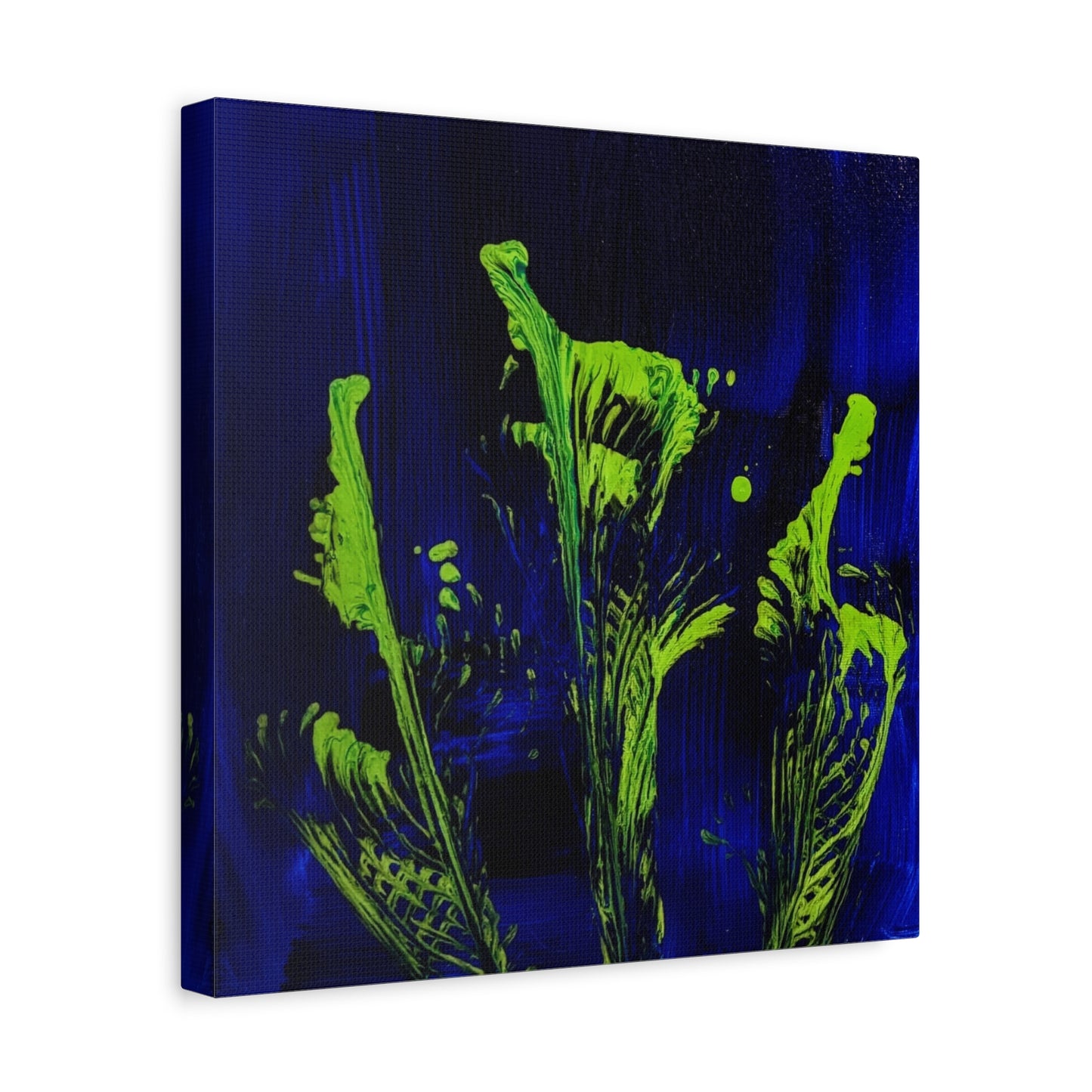 calla_lillies_pt.2 - Neon Floral Abstract Canvas Print — Blue & Lime Stretched Wall Art