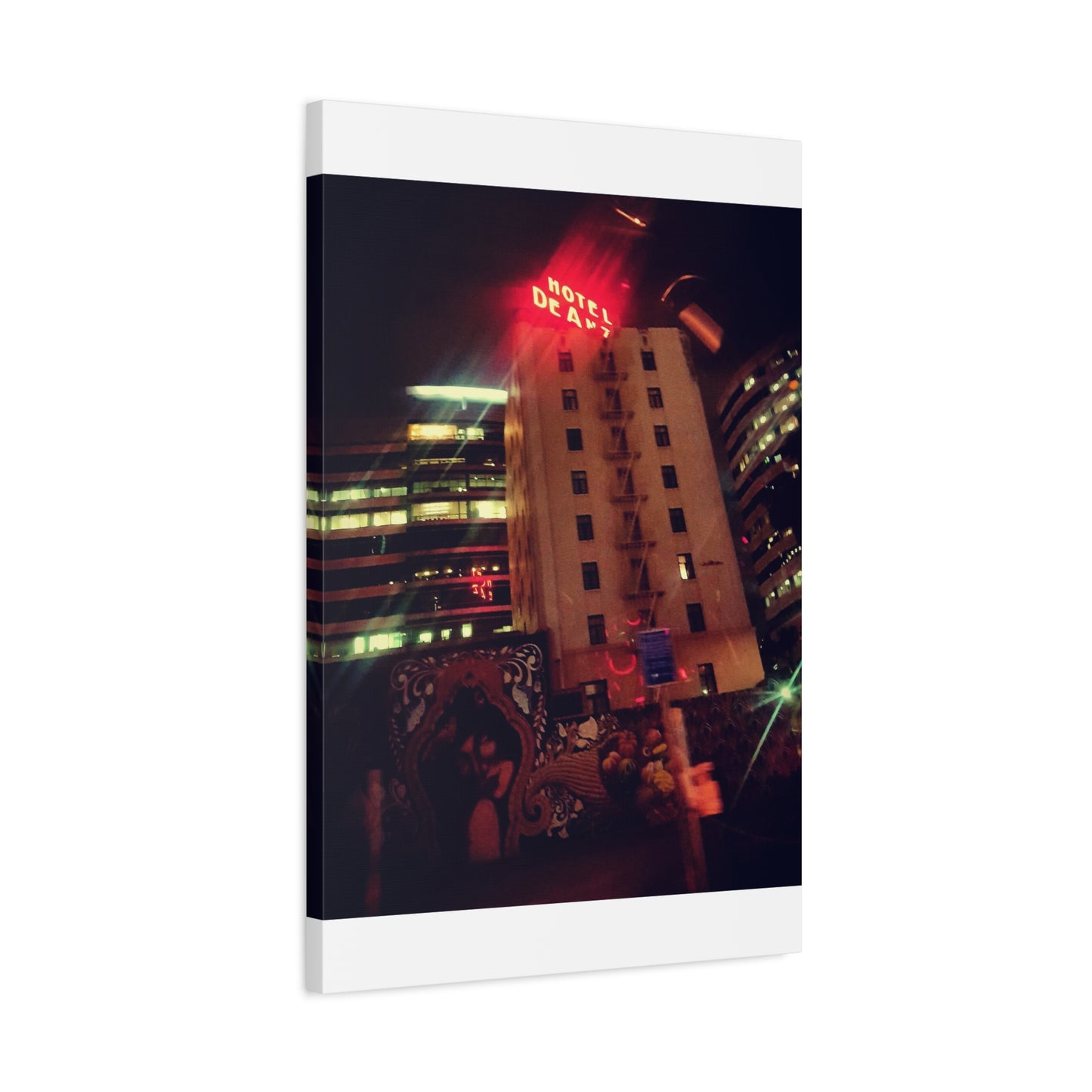 Hotel DeAnza - City Nightscape Canvas Print — Urban Street Art Building Matte Stretched 1.25"