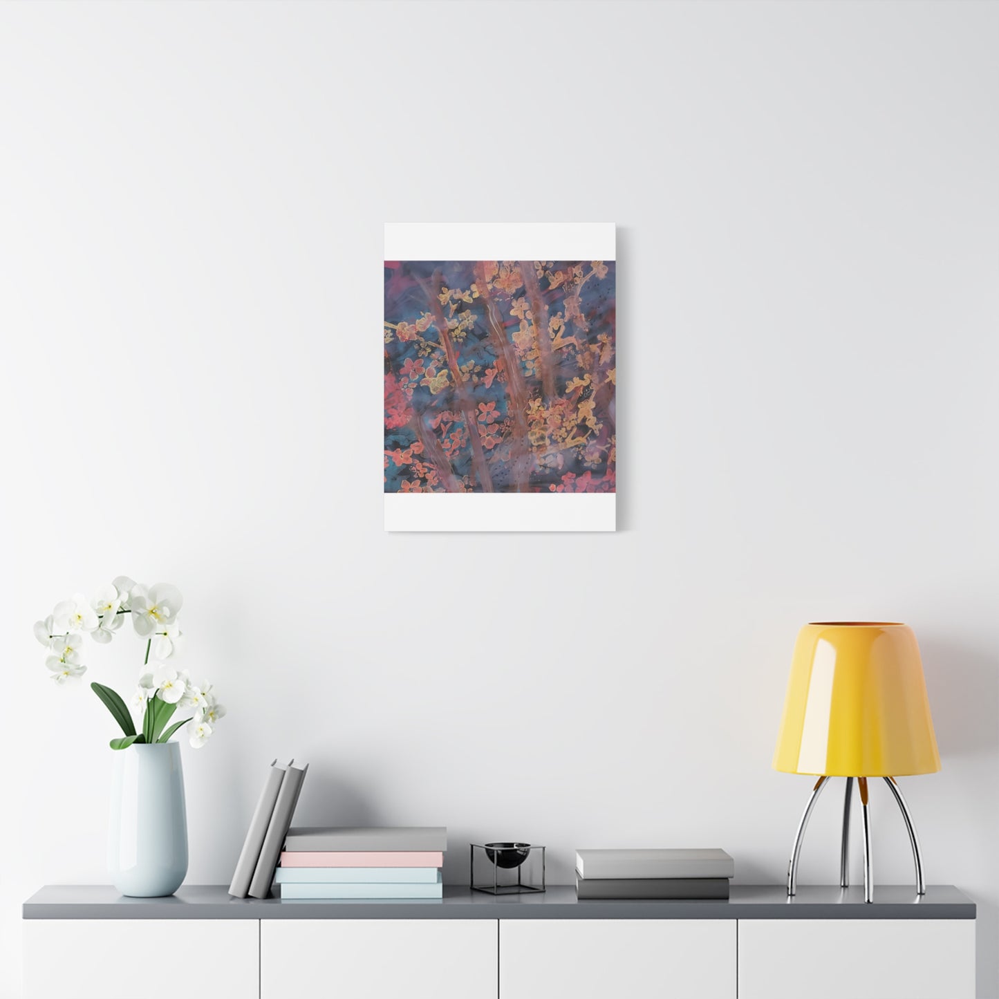 Abstract Floral Canvas Print — Moody Pink & Blue Stretched Wall Art