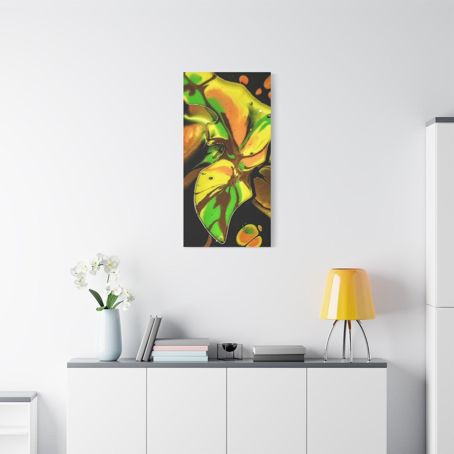 Abstract Green & Gold Fluid Art Matte Canvas Print (Stretched)
