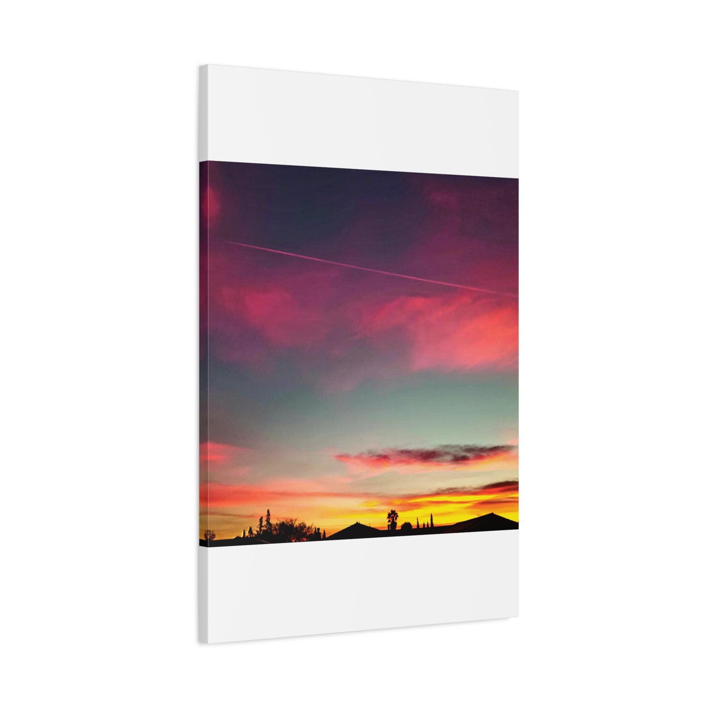 pink sky at morning - Horizon Matte Canvas Print — Vibrant Pink & Teal Sky Wall Art, Stretched 1.25"