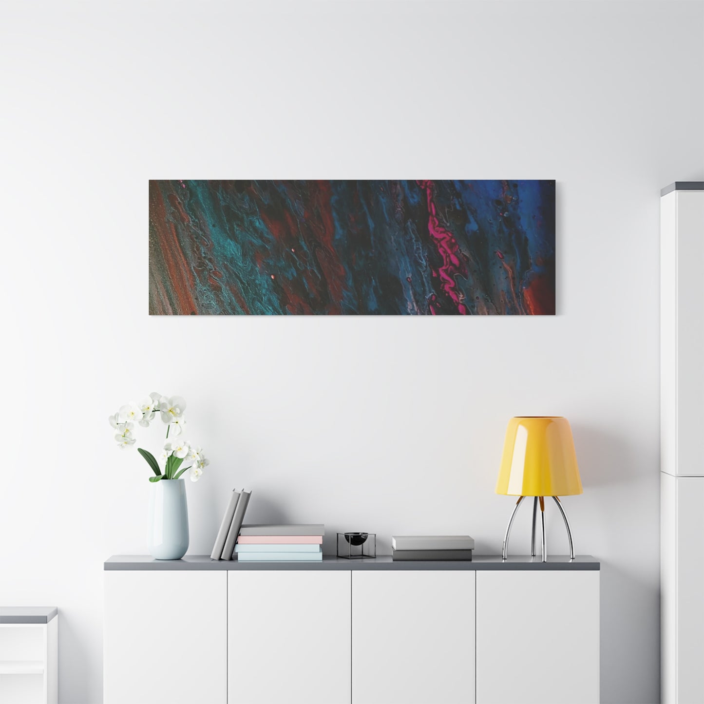 Abstract Fluid Art Canvas Wall Art - Jupiter pour — Vibrant Ocean Night Matte Stretched Canvas