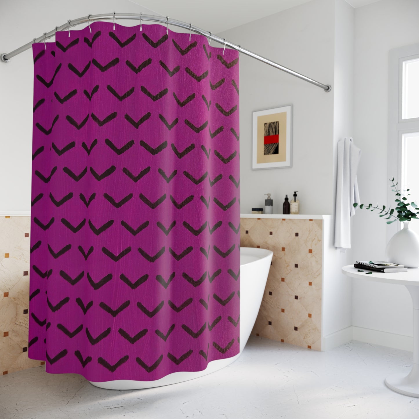 Purple Chevron Shower Curtain – Bold Geometric Bathroom Decor