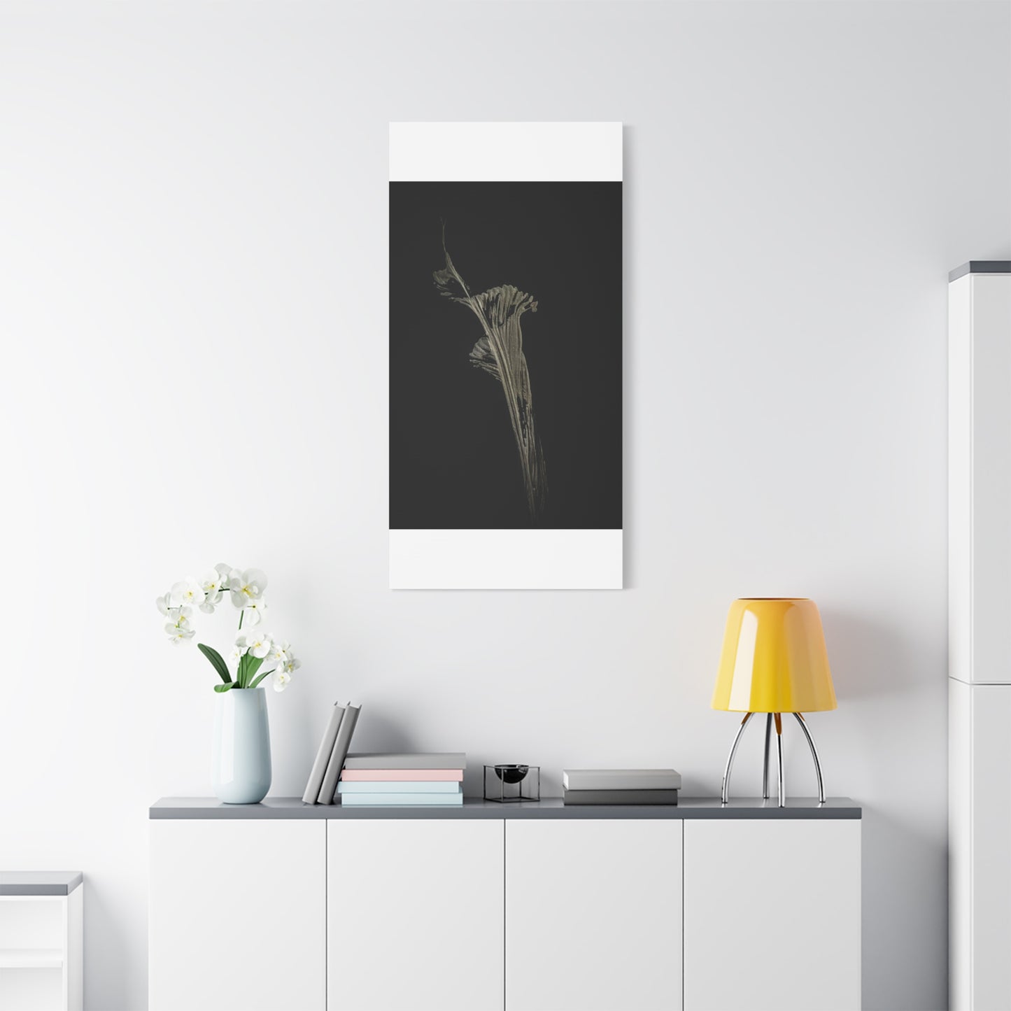 Calla Lilly - Minimalist Botanical Canvas Print — Monochrome Flower Art on Black Matte