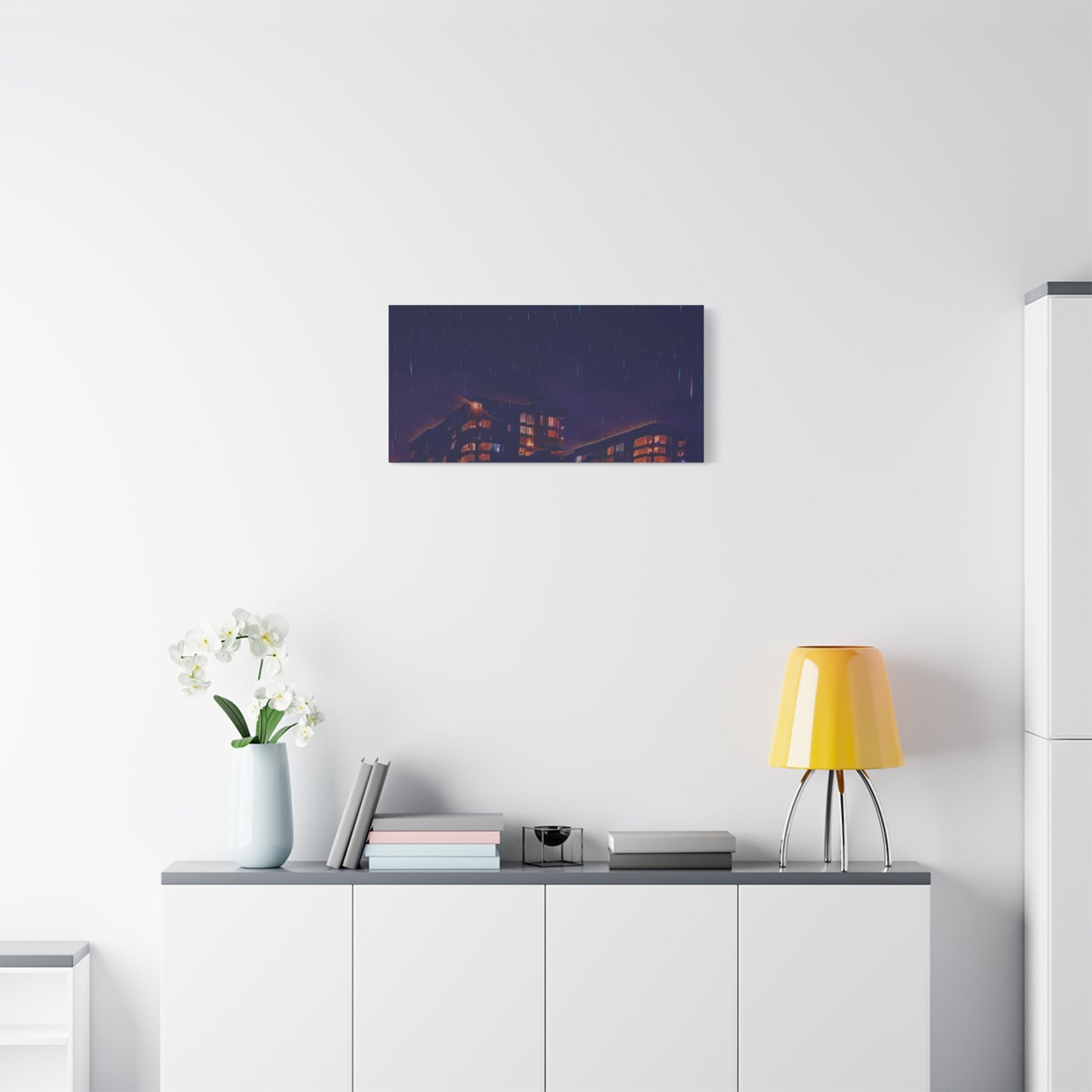 Neon Percipitation @ night - Canvas Print — Moody Urban Wall Art