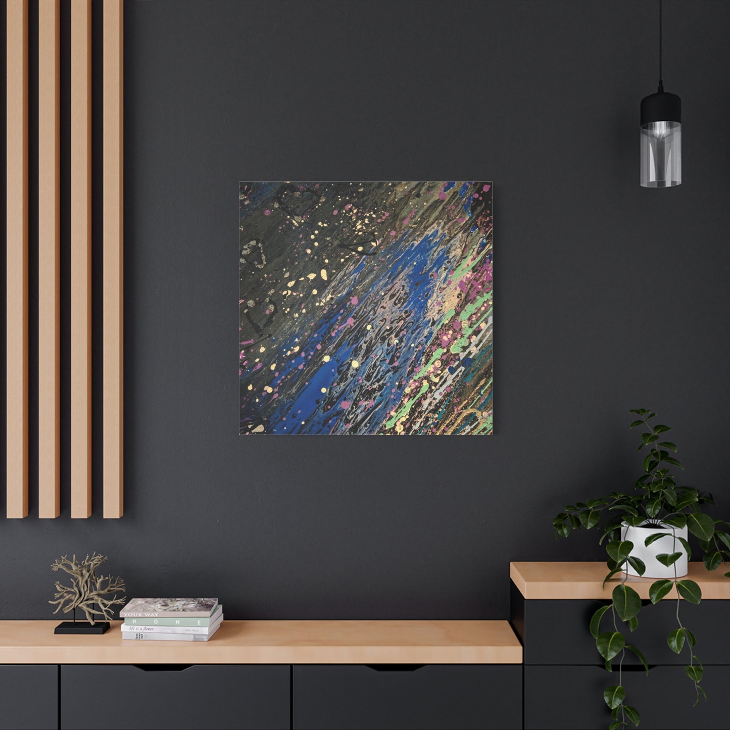 Abstract Splatter Matte Canvas Print — Colorful Fluid Art Wall Decor, Stretched 1.25"