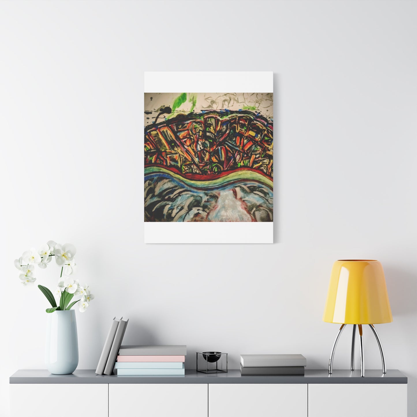 Acrylic_inequalities - Abstract Coastal Cityscape Canvas — Vibrant Ocean Wave Wall Art