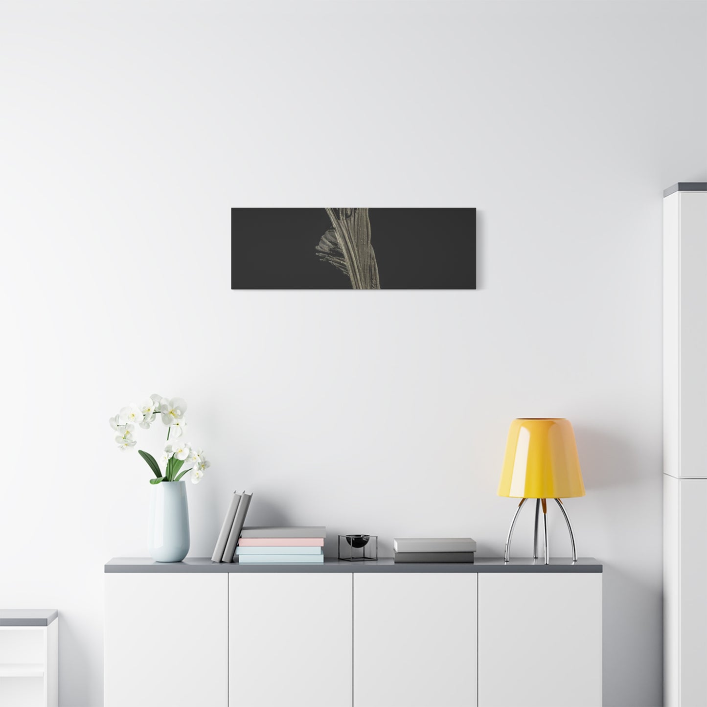 Calla Lilly - Minimalist Botanical Canvas Print — Monochrome Flower Art on Black Matte
