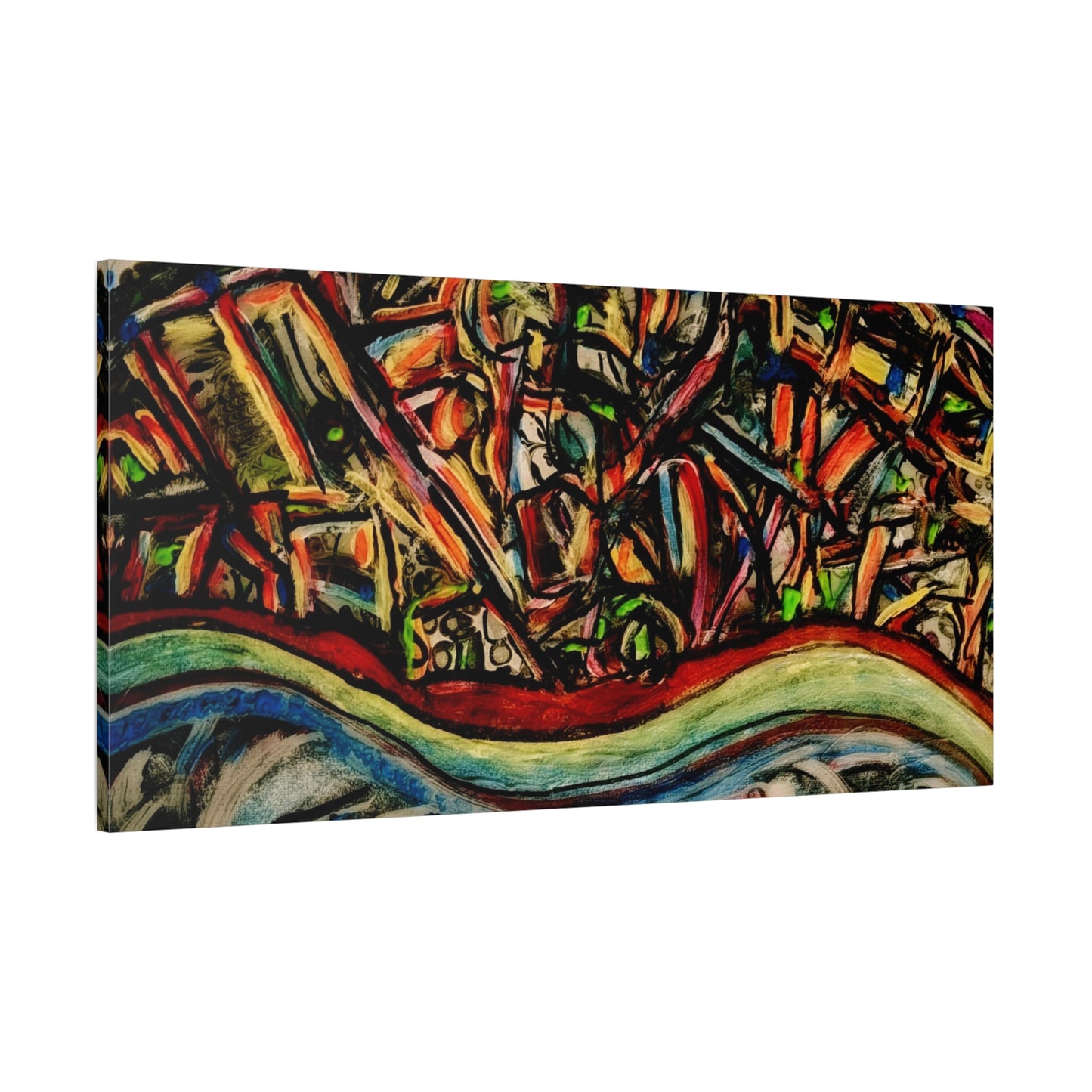 Acrylic_inequalities - Abstract Coastal Cityscape Canvas — Vibrant Ocean Wave Wall Art