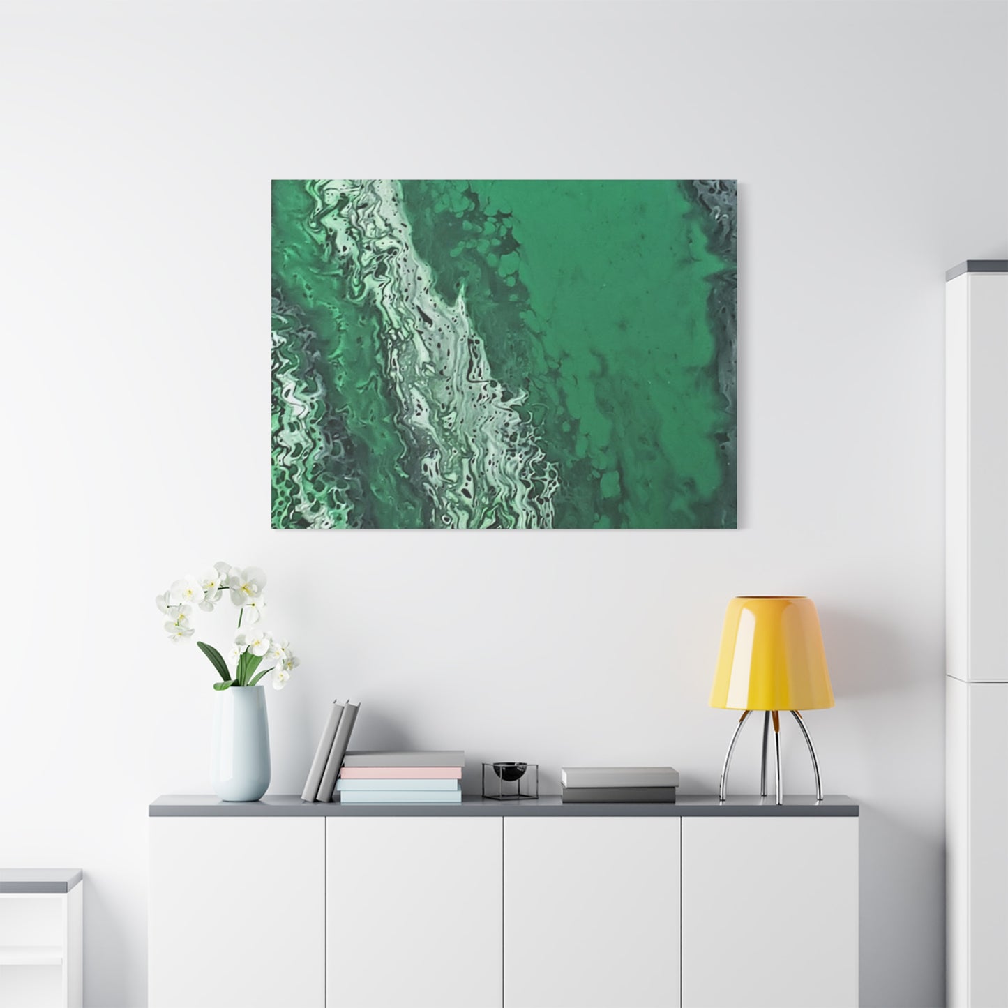 Emerald Wave Abstract Canvas Print — Matte Stretched Wall Art