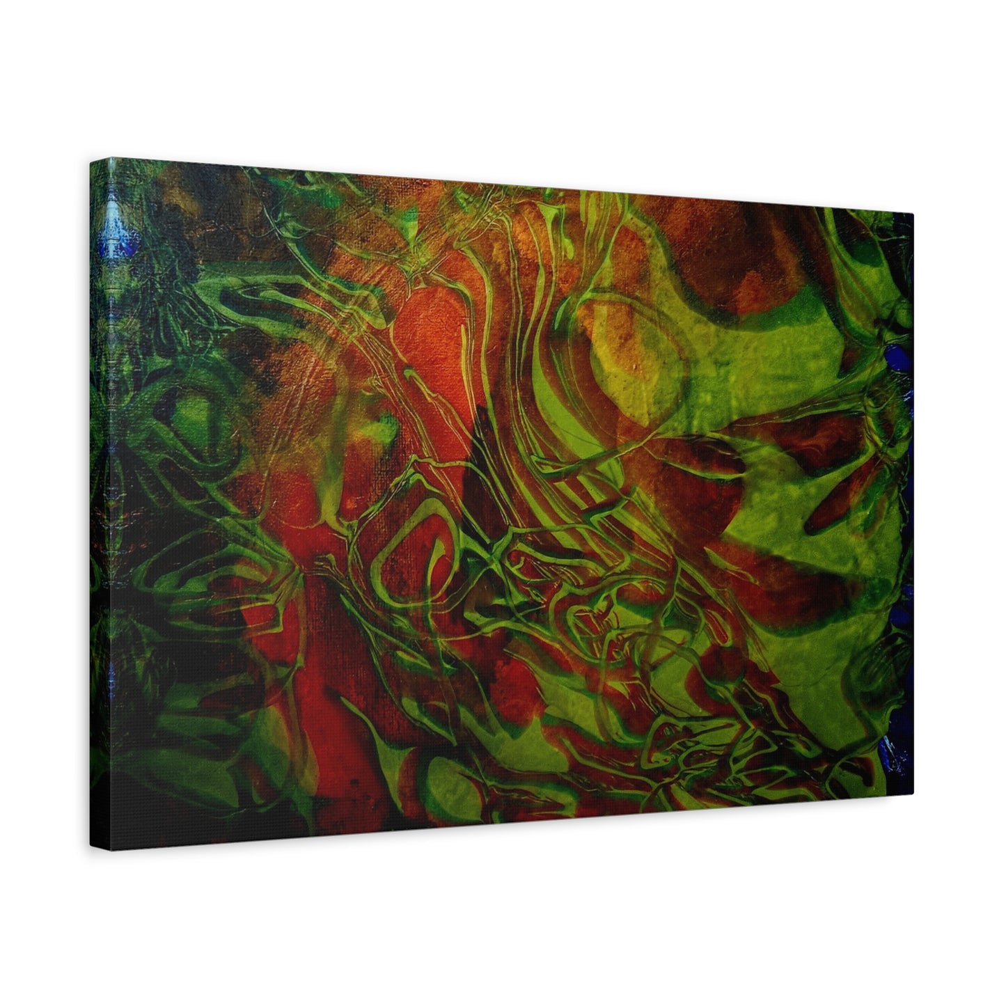 Abstract Green & Red Fluid Art Canvas Print