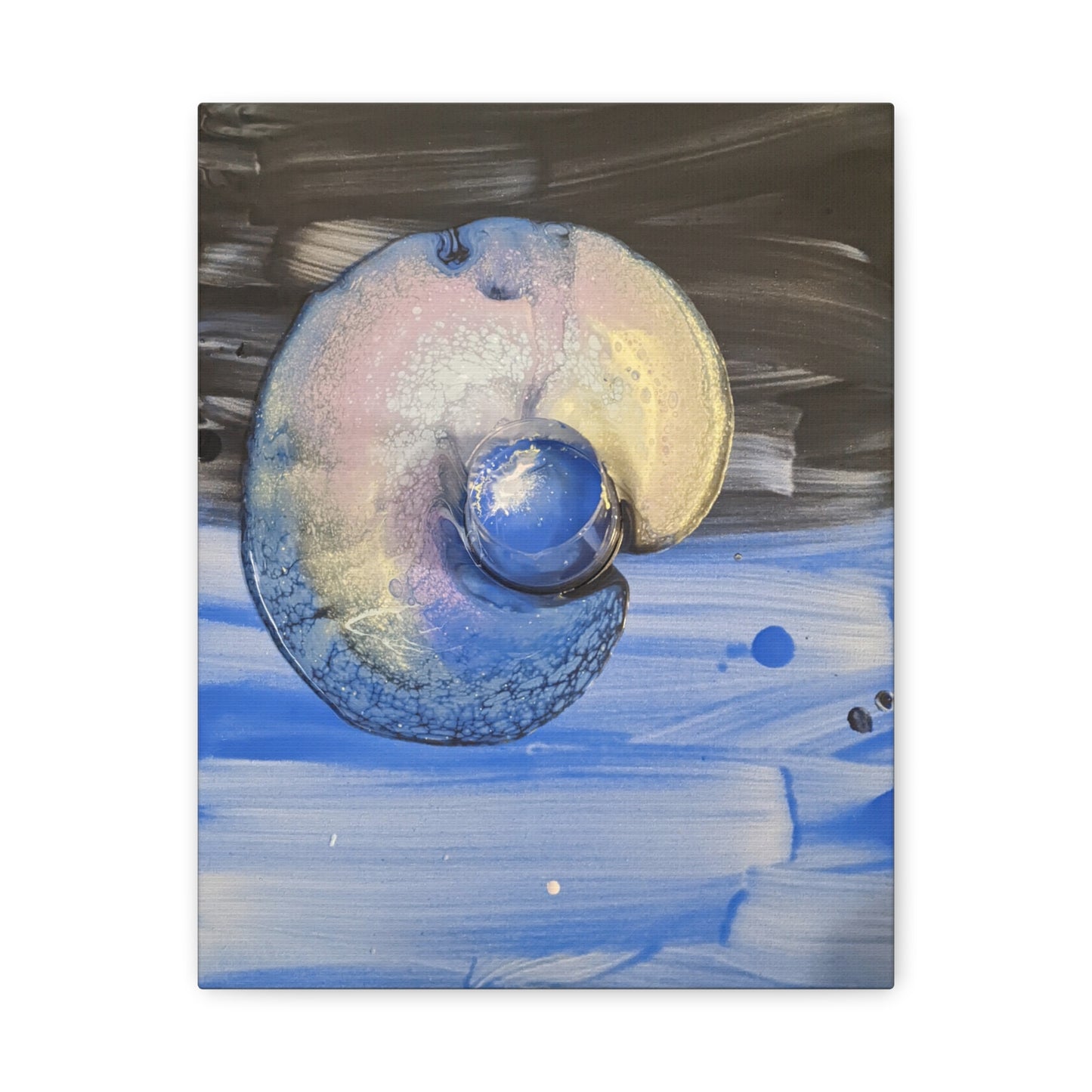 the nautilus - Abstract Blue Spiral Matte Canvas Art - Nautical Coastal Wall Decor