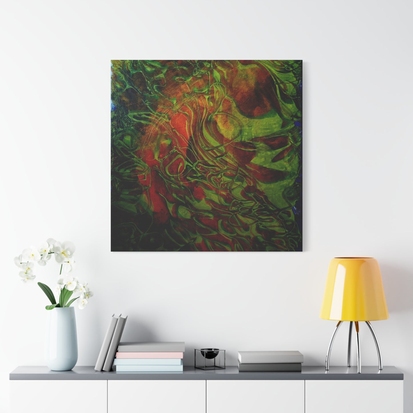 Abstract Green & Red Fluid Art Canvas Print