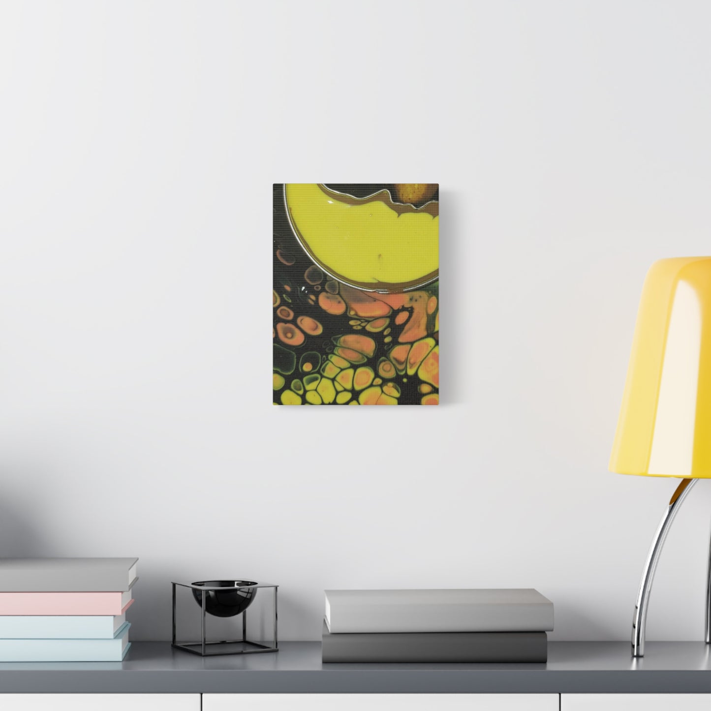 Abstract Fluid Art Canvas Print — Yellow & Black Cell Pour