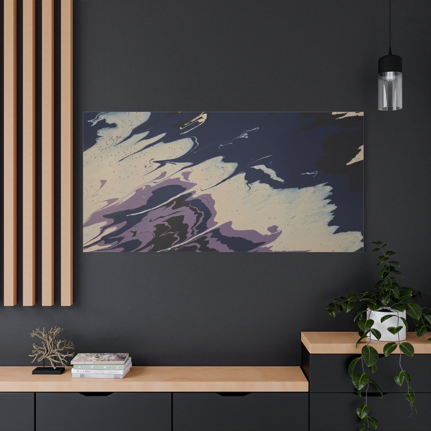 Abstract Navy & Lavender Wave Matte Stretched Canvas (1.25")
