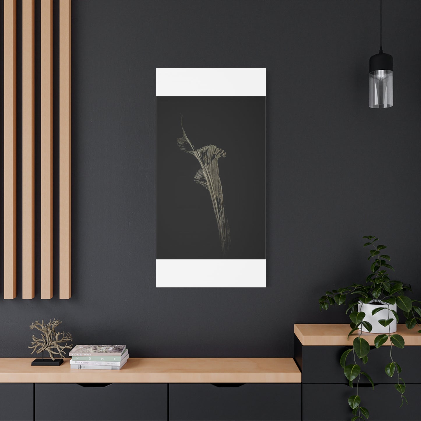 Calla Lilly - Minimalist Botanical Canvas Print — Monochrome Flower Art on Black Matte