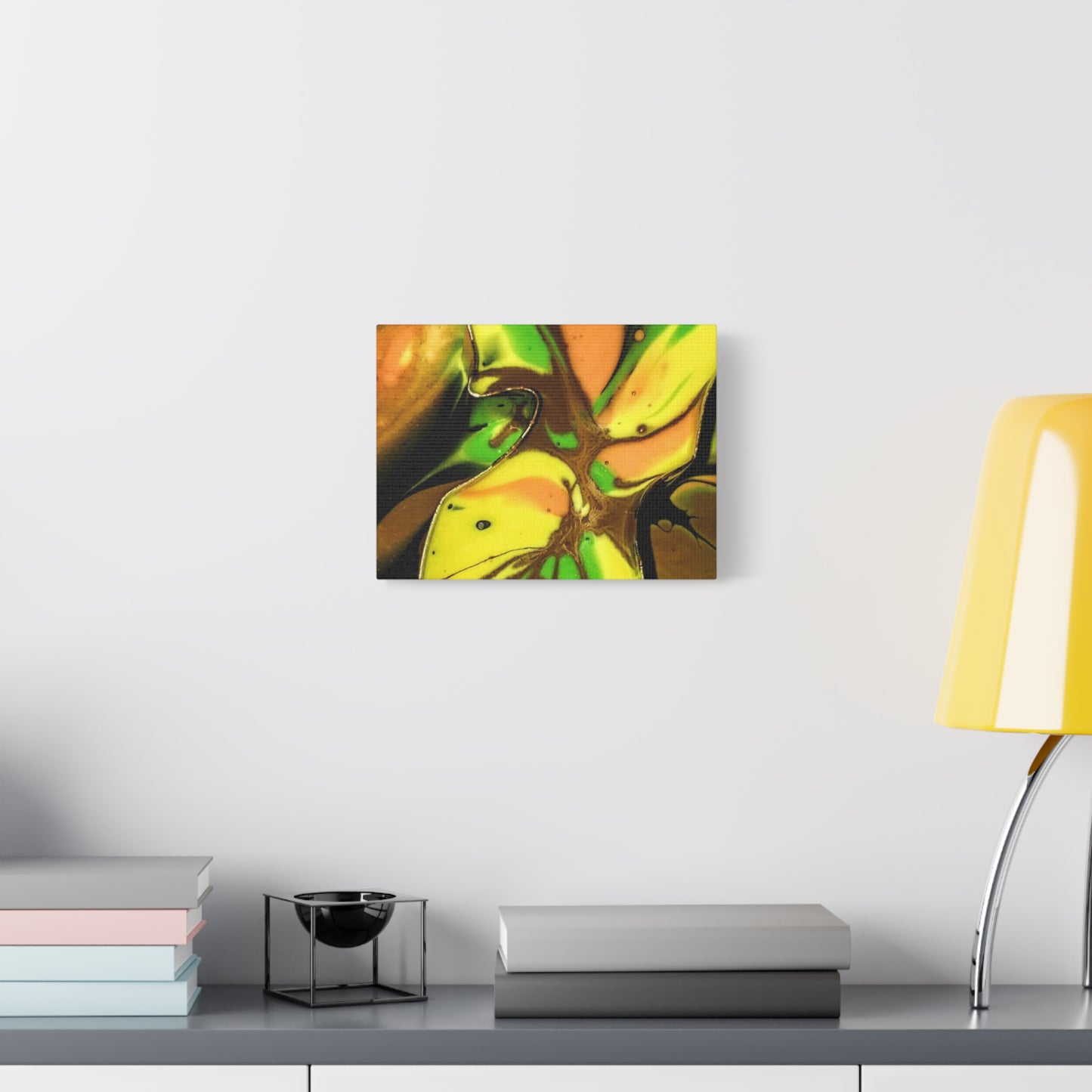 Abstract Green & Gold Fluid Art Matte Canvas Print (Stretched)