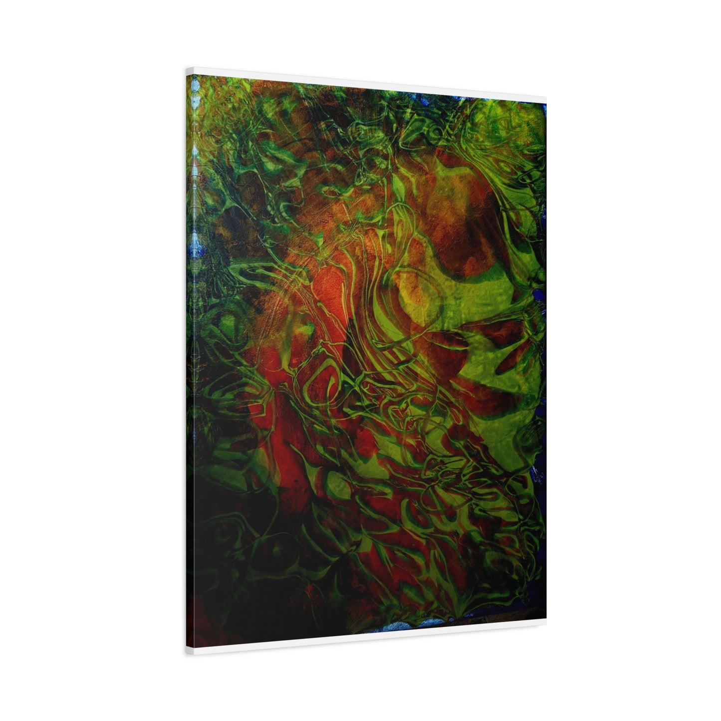 Abstract Green & Red Fluid Art Canvas Print