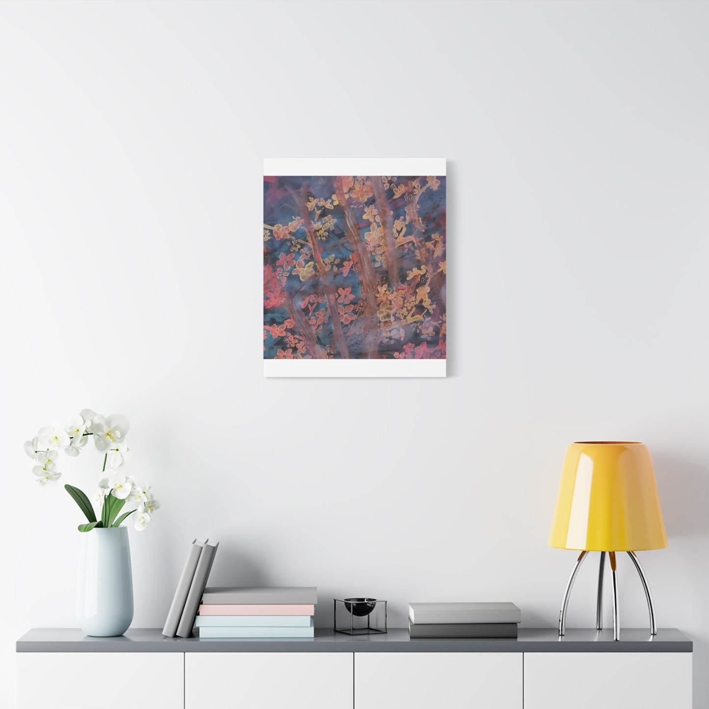 Abstract Floral Canvas Print — Moody Pink & Blue Stretched Wall Art