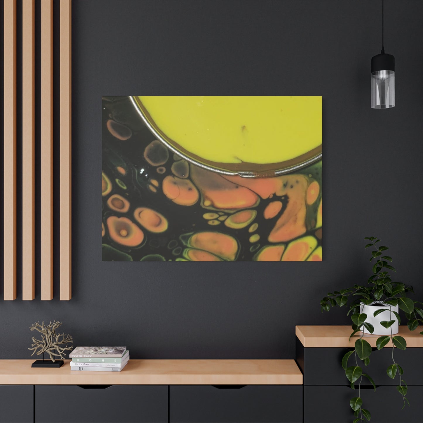 Abstract Fluid Art Canvas Print — Yellow & Black Cell Pour