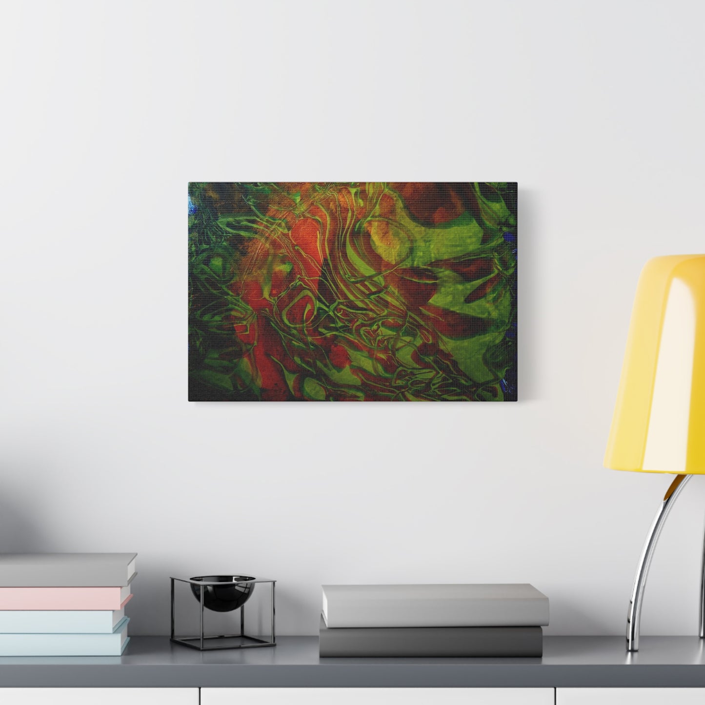 Abstract Green & Red Fluid Art Canvas Print